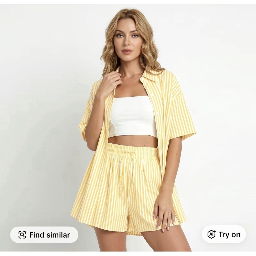NWOT KATCH ME Womens Striped Drawstring Shorts Yellow M/L‎